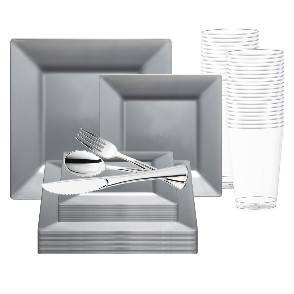 Silver Square Plastic Wedding Value Set
