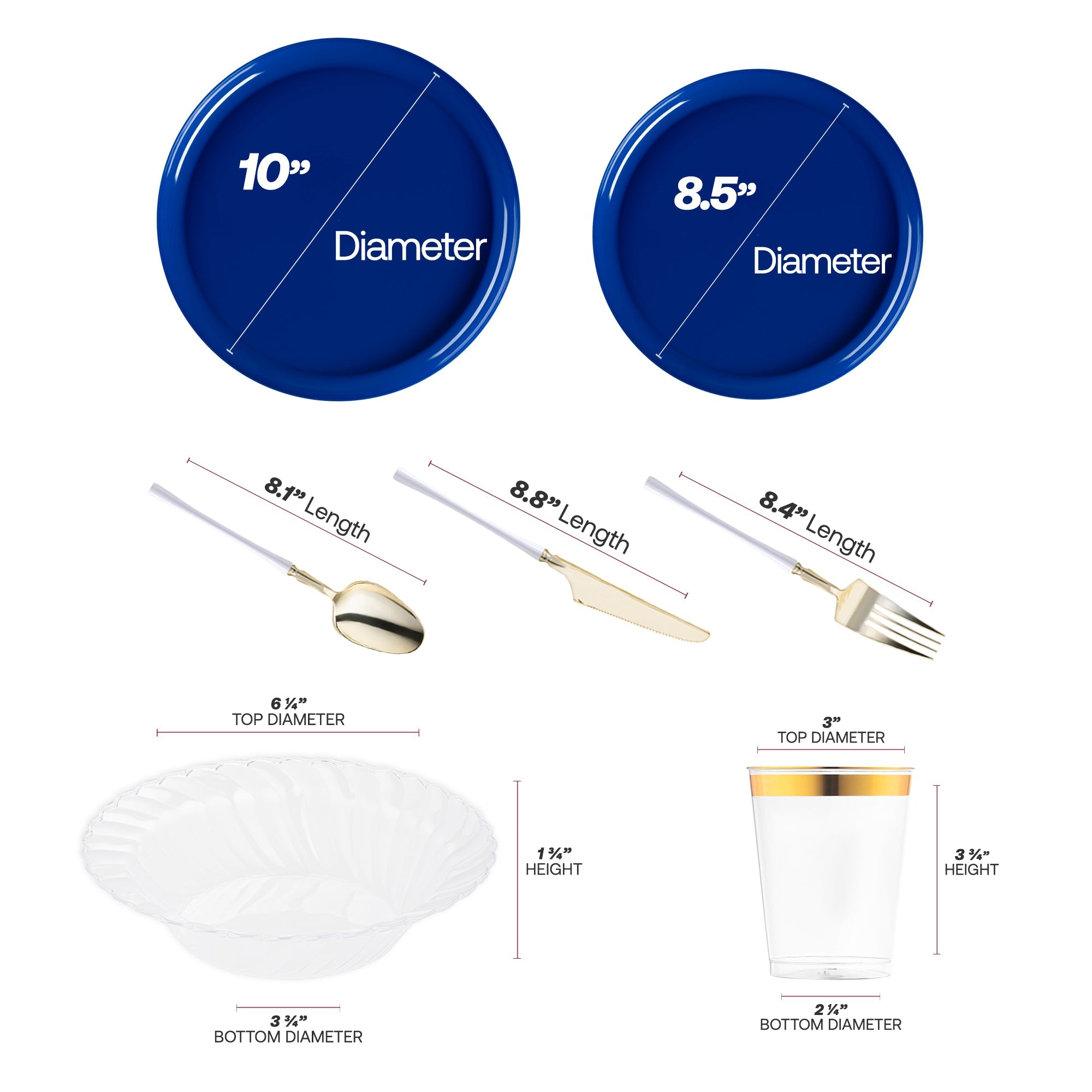 Solid Blue Flat Round Disposable Plastic Tableware Set