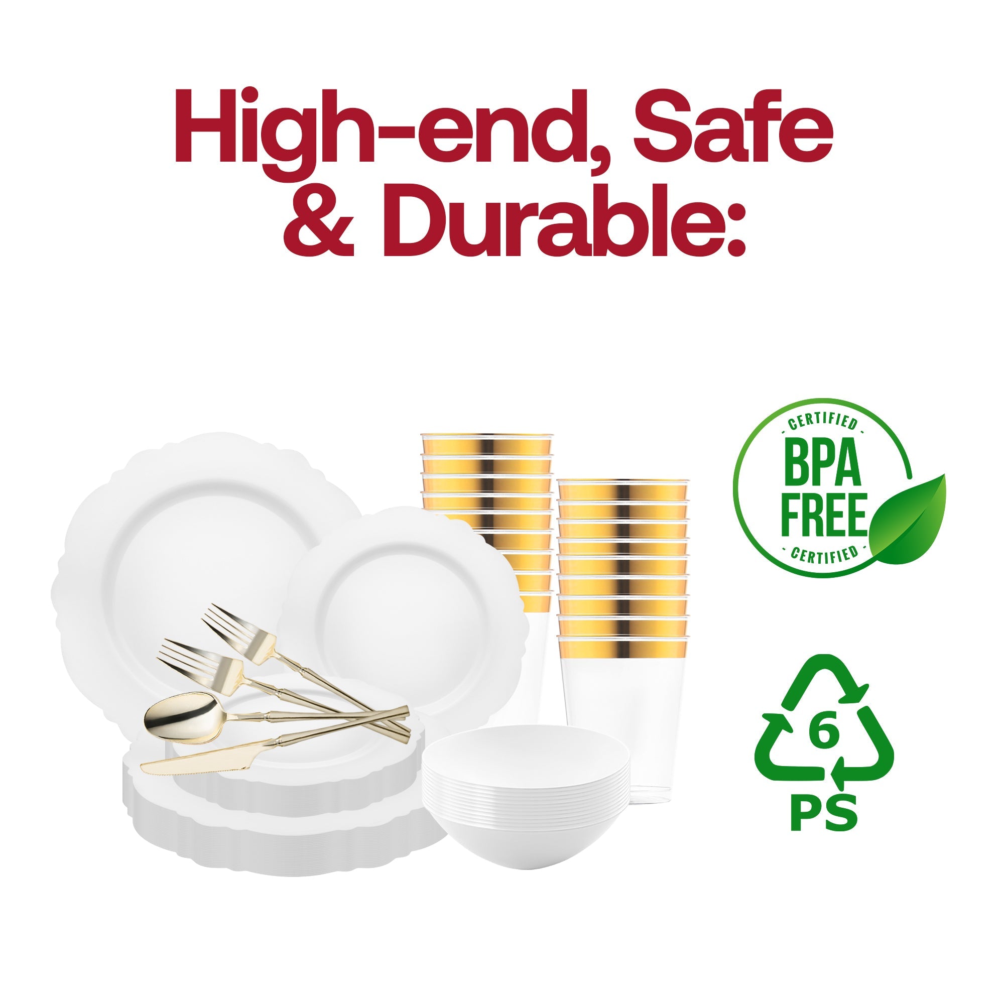 White Blossom Rim Disposable Plastic Tableware Set
