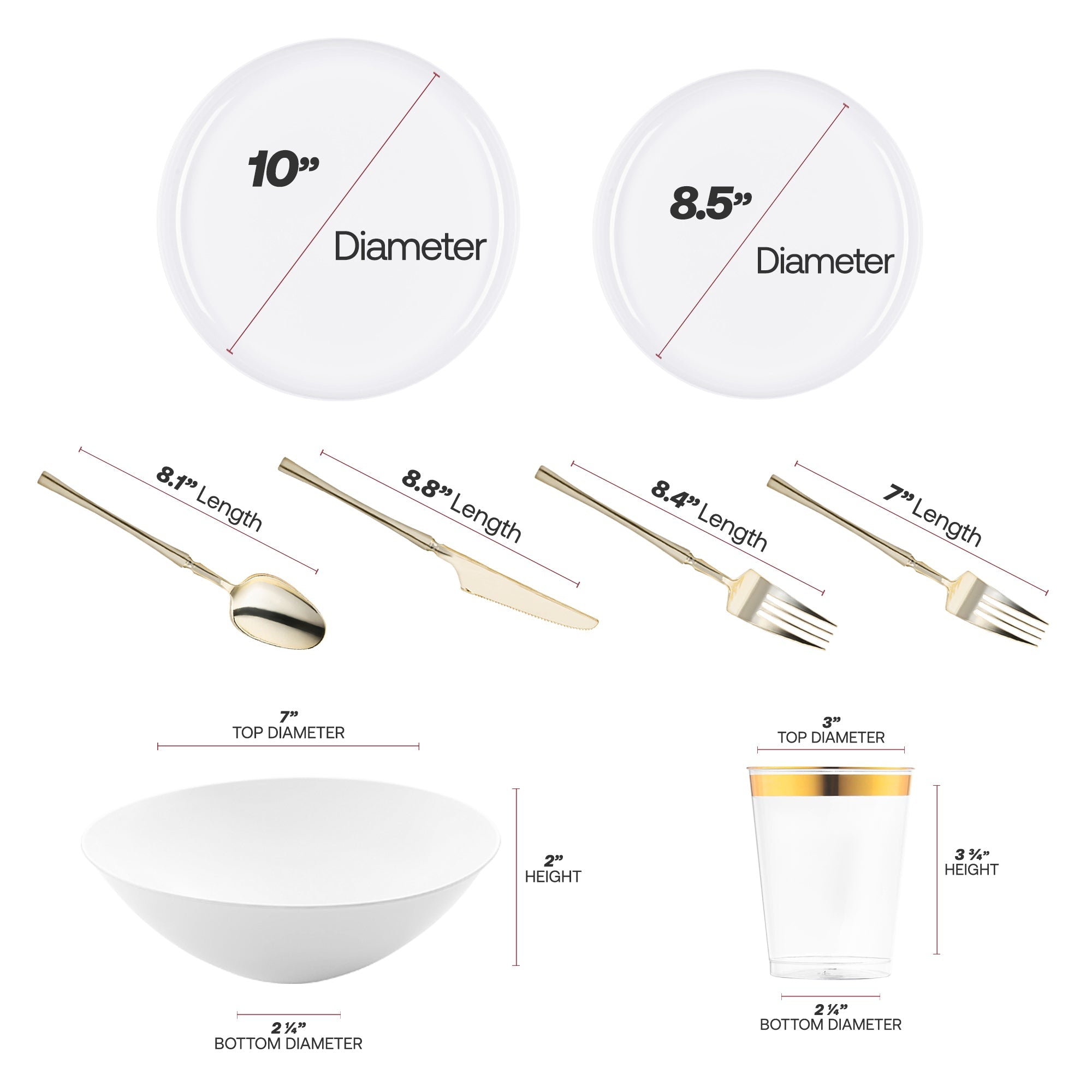 White Flat Round Disposable Plastic Tableware Set