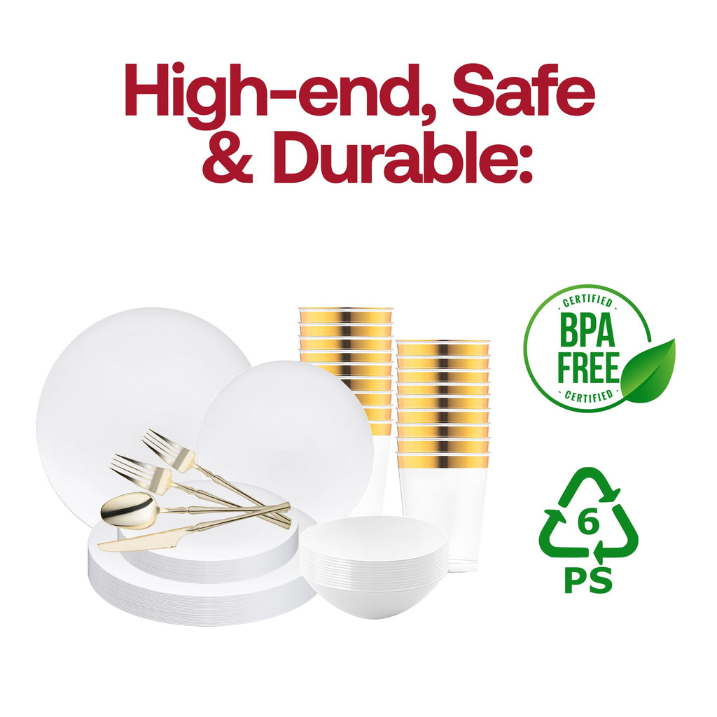 White Organic Disposable Plastic Tableware Set