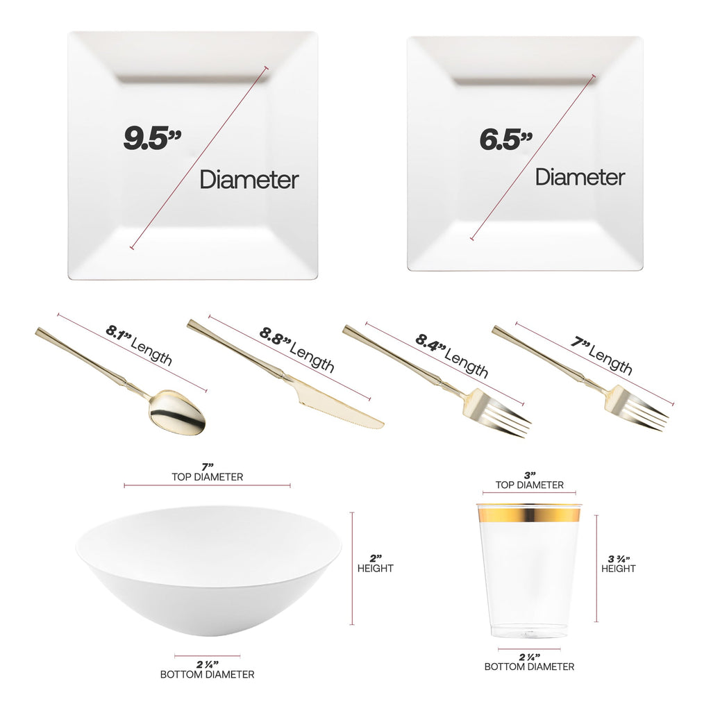 White Square Disposable Plastic Tableware Set