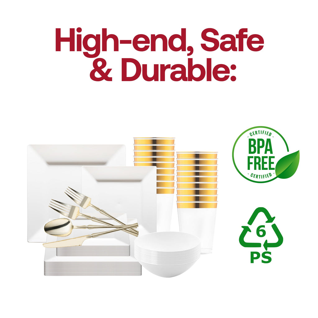 White Square Disposable Plastic Tableware Set