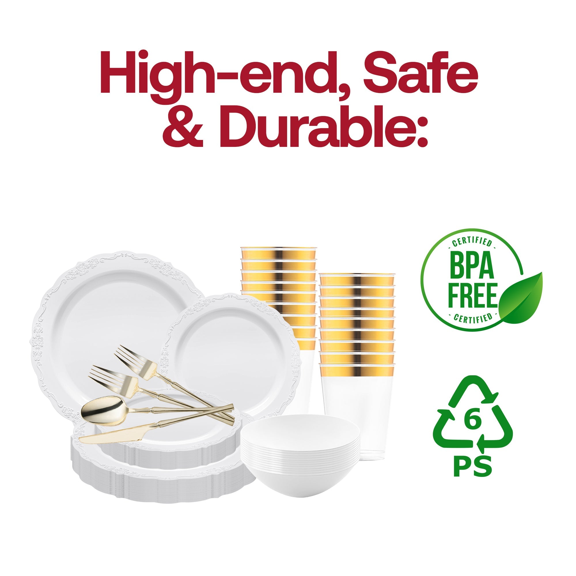 White Vintage Disposable Plastic Tableware Set