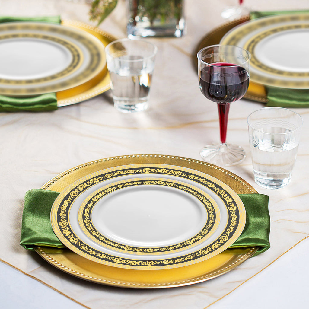 White with Black and Gold Royal Rim Plastic Wedding Value Set