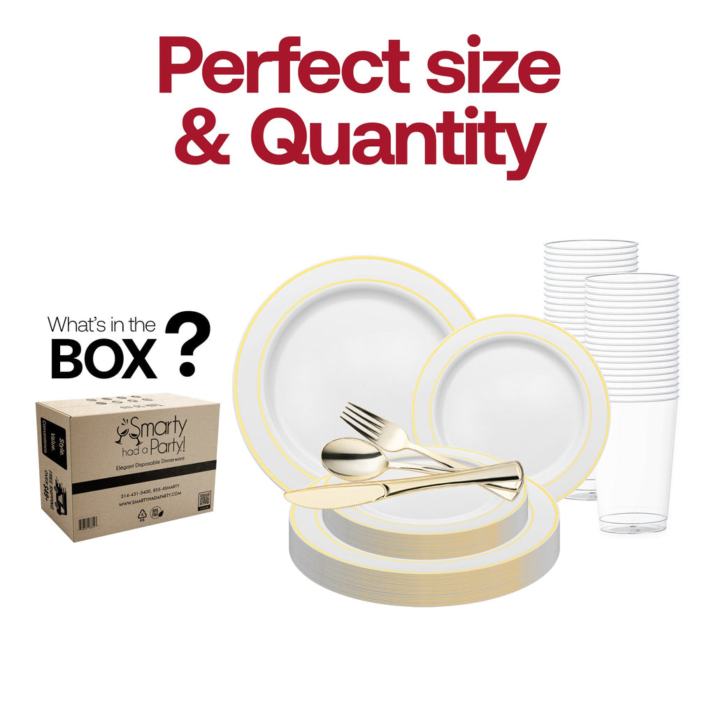 White with Gold Edge Rim Plastic Wedding Value Set