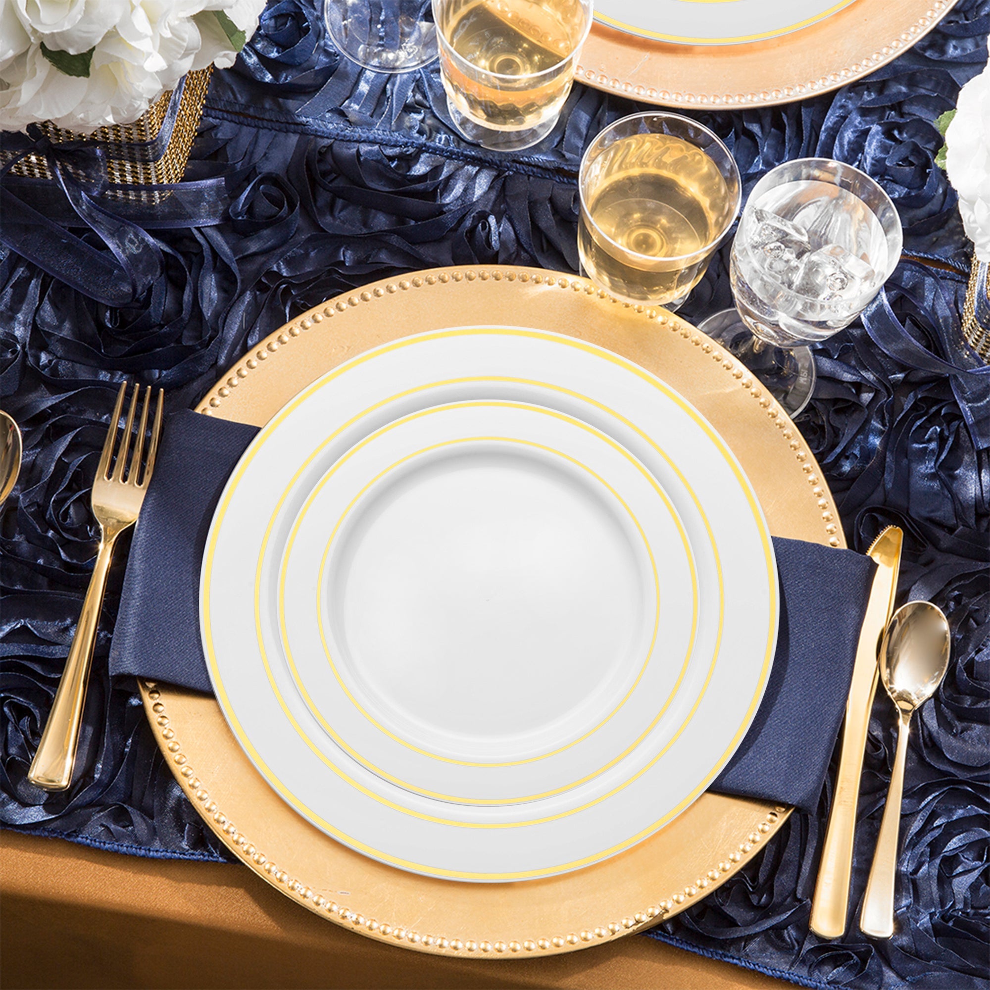 White with Gold Edge Rim Plastic Wedding Value Set