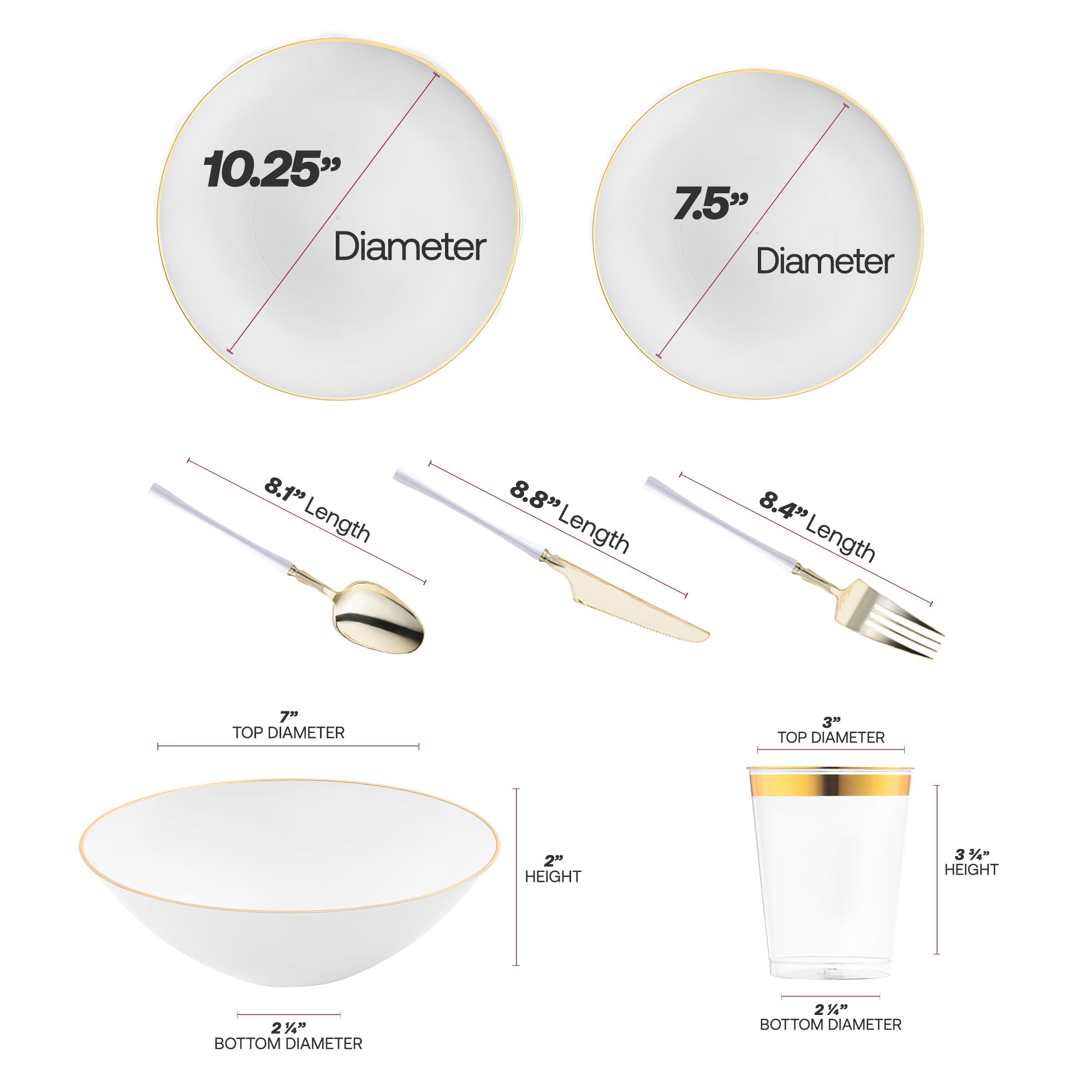 White with Gold Organic Disposable Plastic Tableware Set