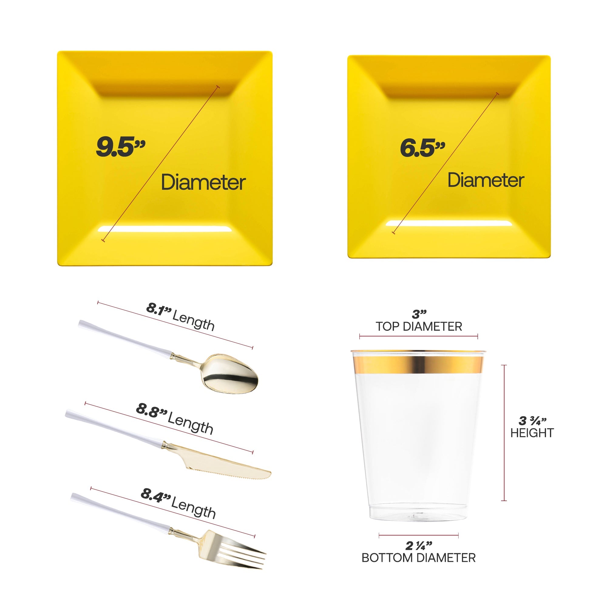 Yellow Square Disposable Plastic Tableware Set