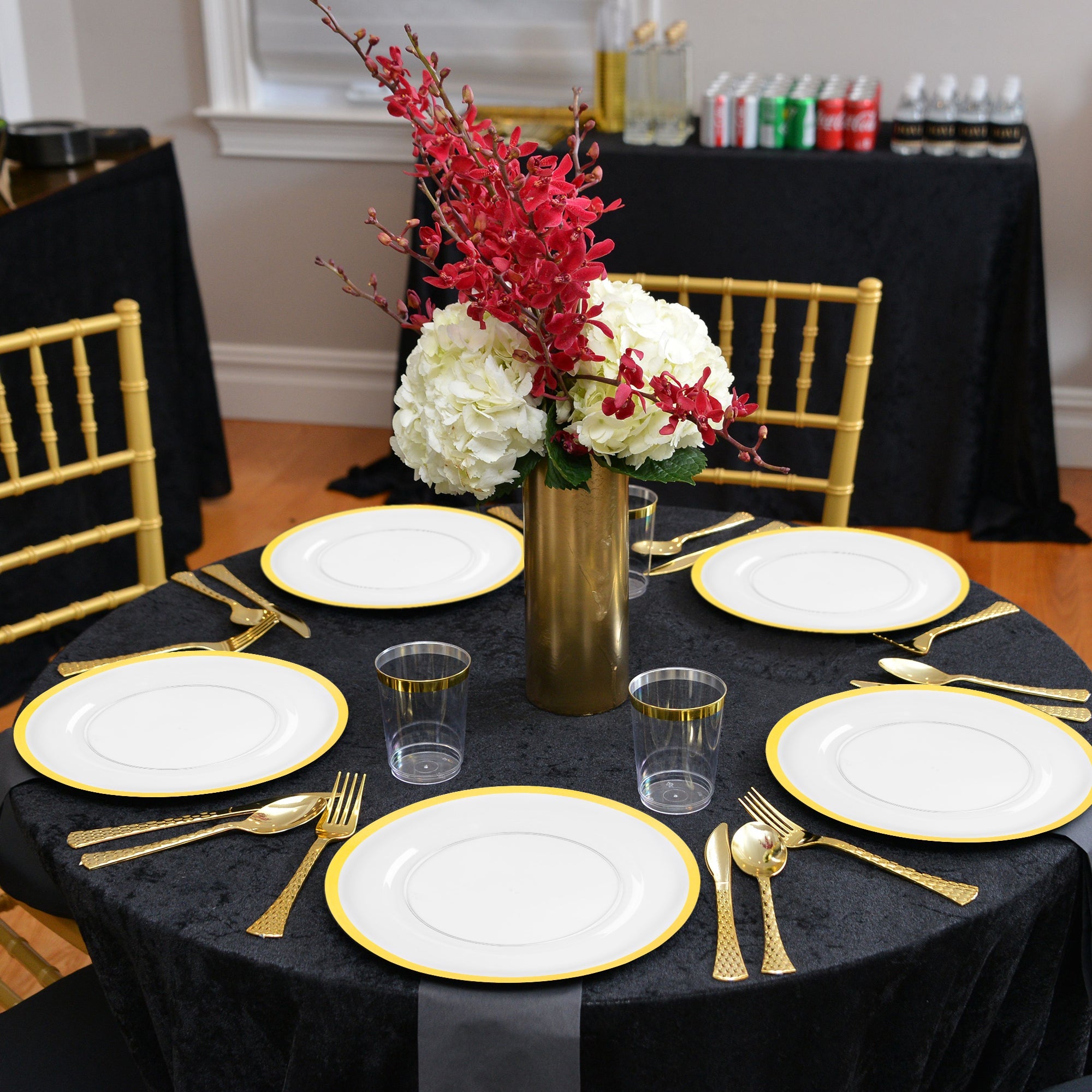 Clear with Gold Rim Round Disposable Plastic Charger Plates (13")