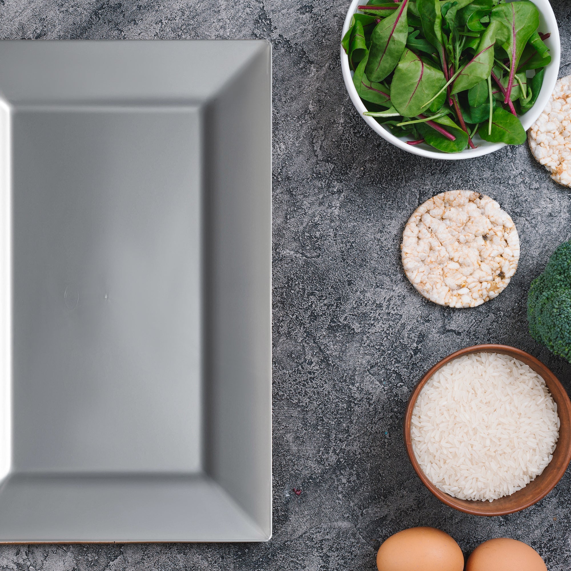 Silver Rectangular Plastic Dessert Plates (5.5" x 8.5")