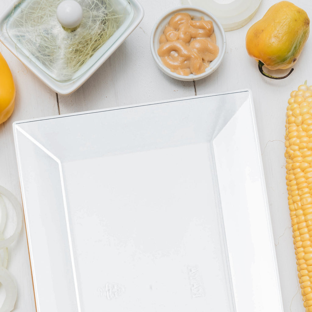 Clear Rectangular Plastic Dessert Plates (5.5" x 8.5")