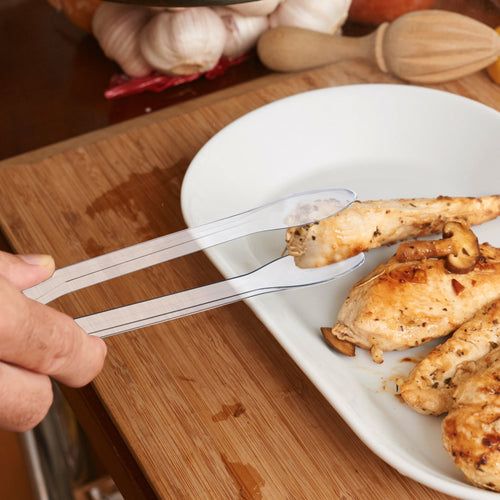 12" Clear Disposable Plastic Serving Tongs