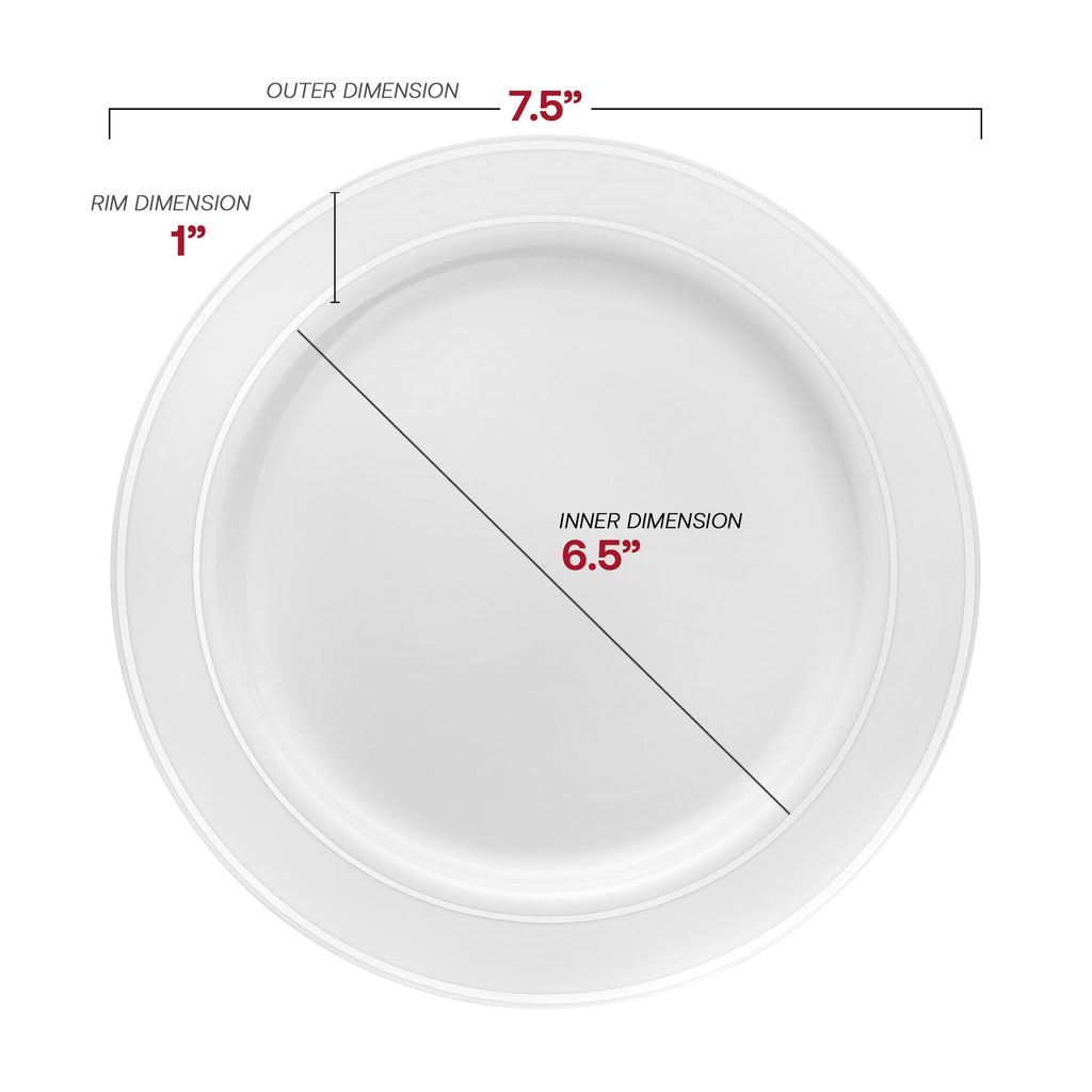 White with Silver Edge Rim Plastic Dinnerware Value Set