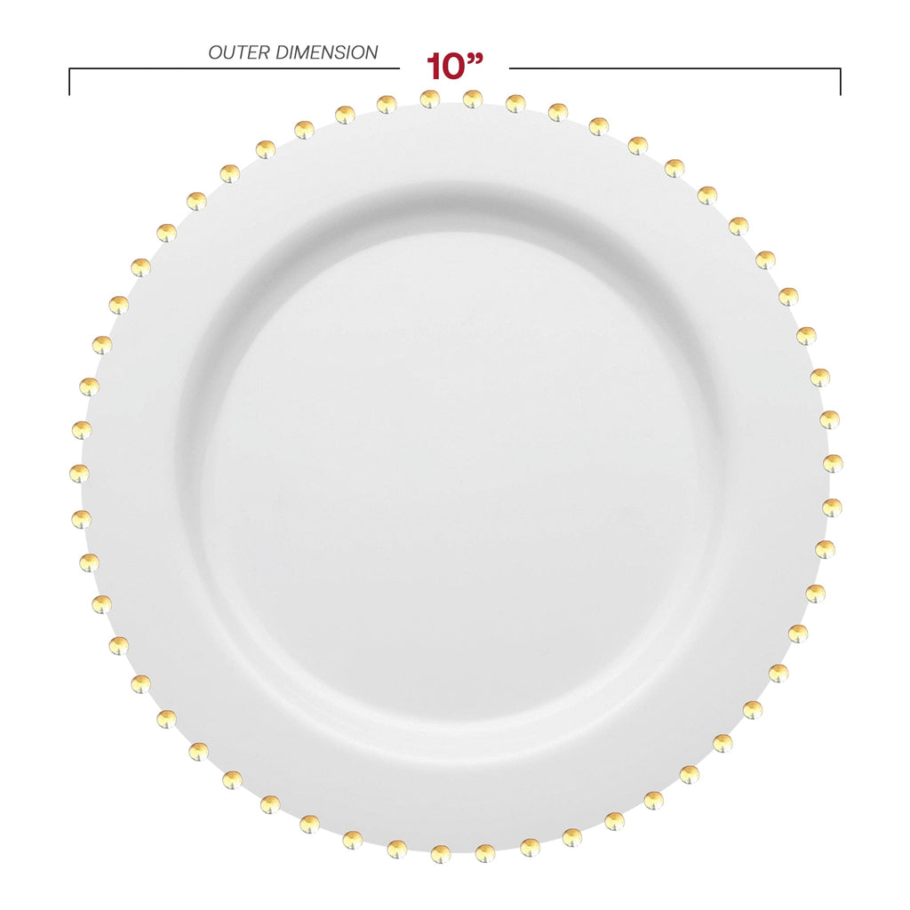 White with Gold Pearl String Round Disposable Plastic Dinnerware Value Set