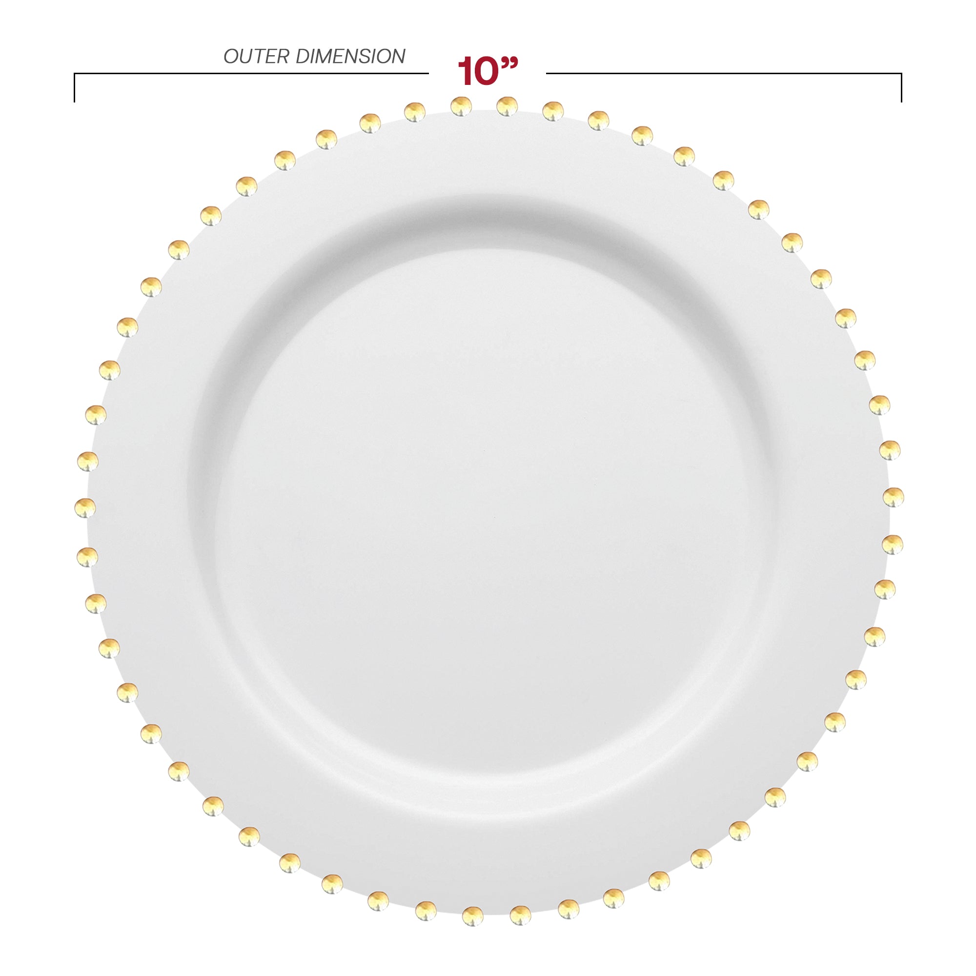 White with Gold Pearl String Round Disposable Plastic Dinnerware Value Set