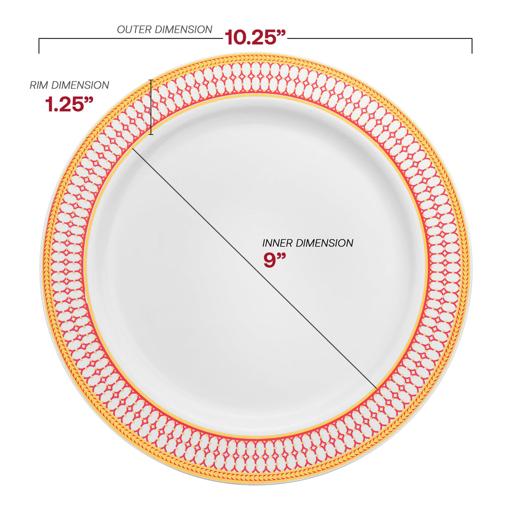 White with Red and Gold Chord Rim Plastic Dinnerware Value Set