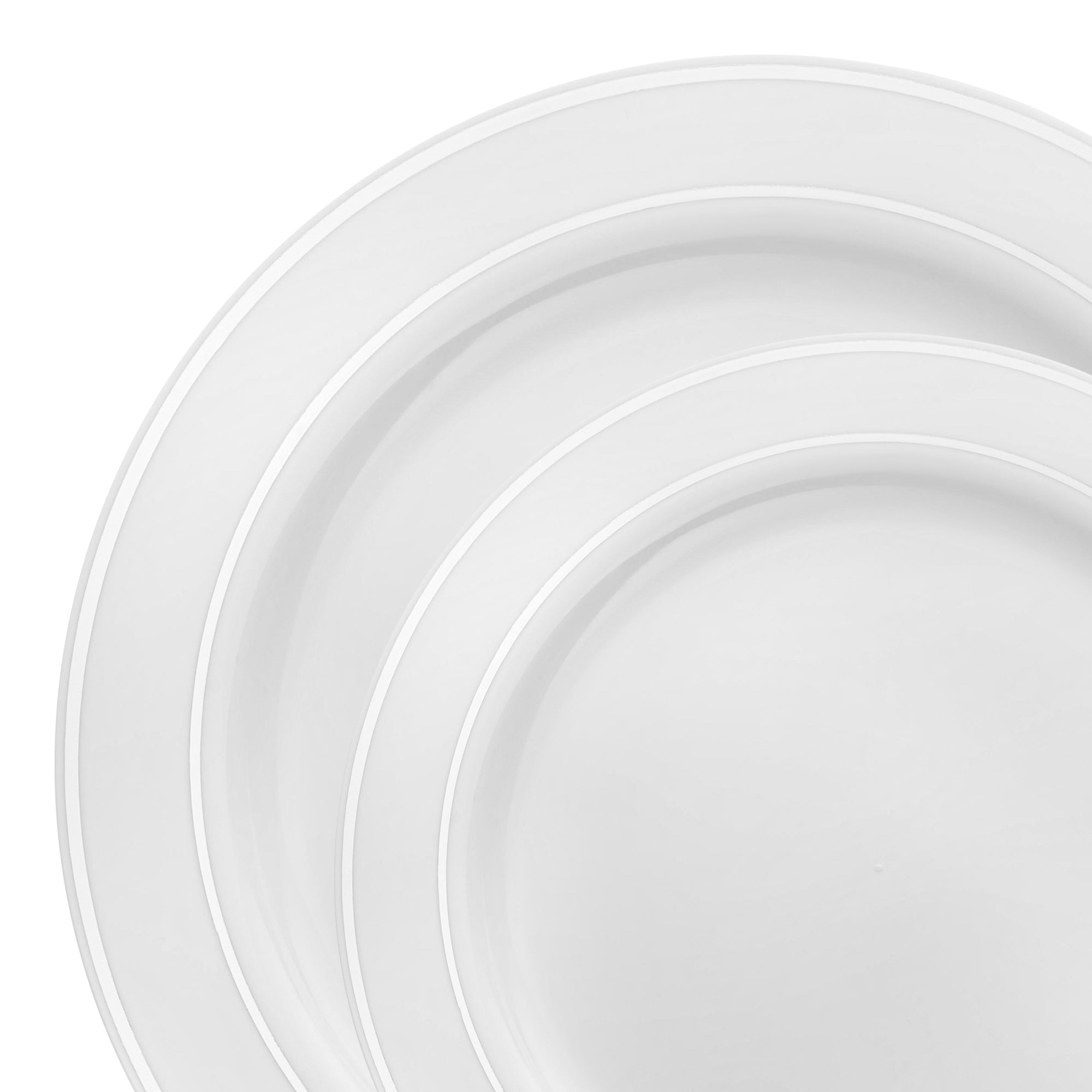 White with Silver Edge Rim Plastic Dinnerware Value Set