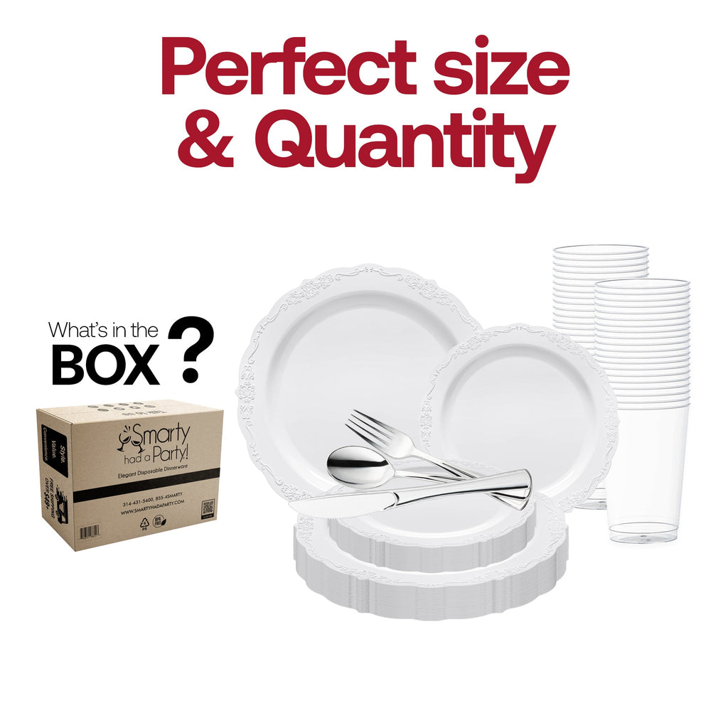 White Vintage Round Disposable Plastic Wedding Value Set