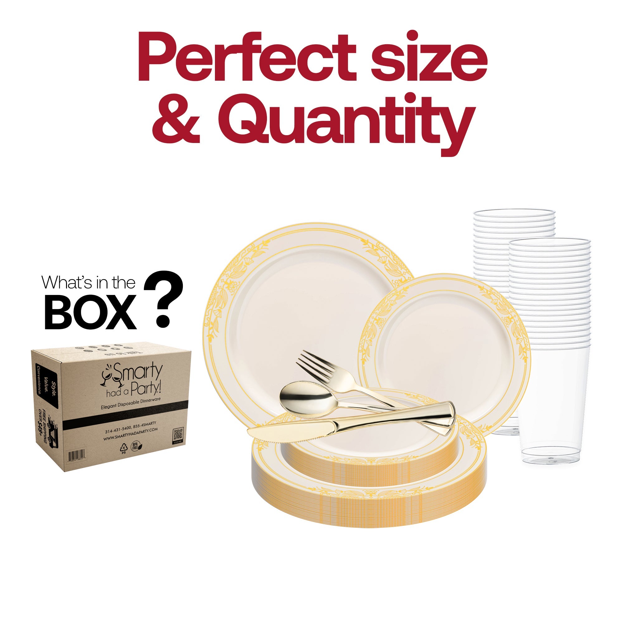 Ivory with Gold Harmony Rim Plastic Wedding Value Set