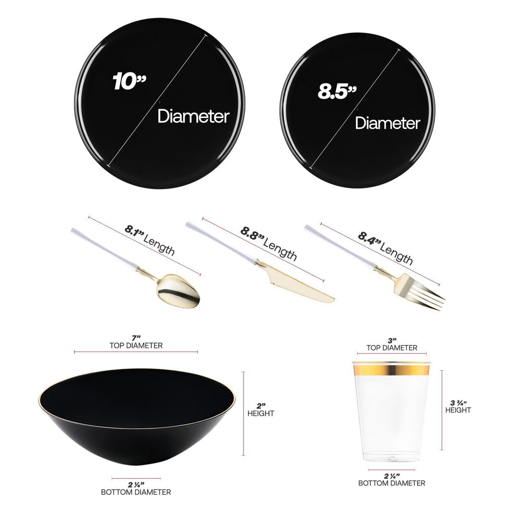 Black Flat Round Disposable Plastic Tableware Set