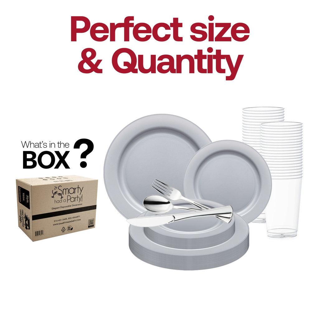 Matte Steel Gray Round Disposable Plastic Wedding Value Set