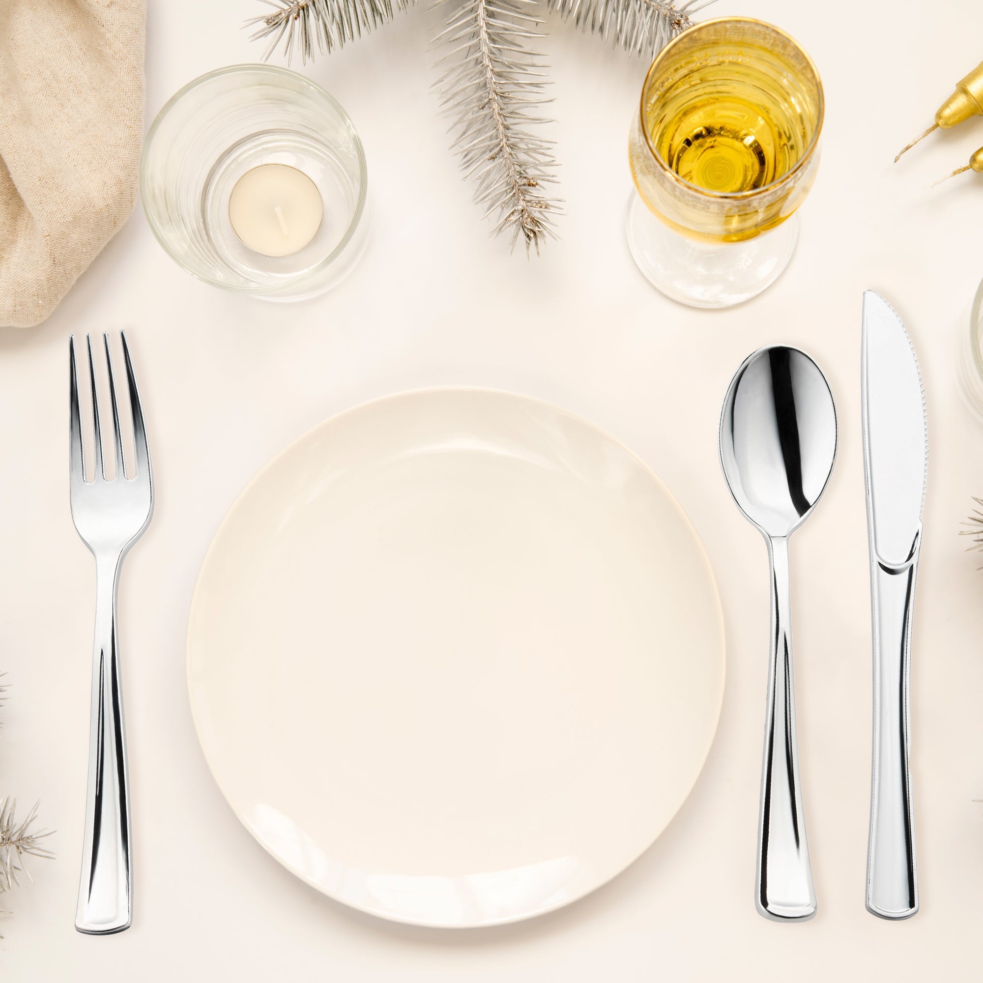 Silver Disposable Plastic Cutlery and Cup Set