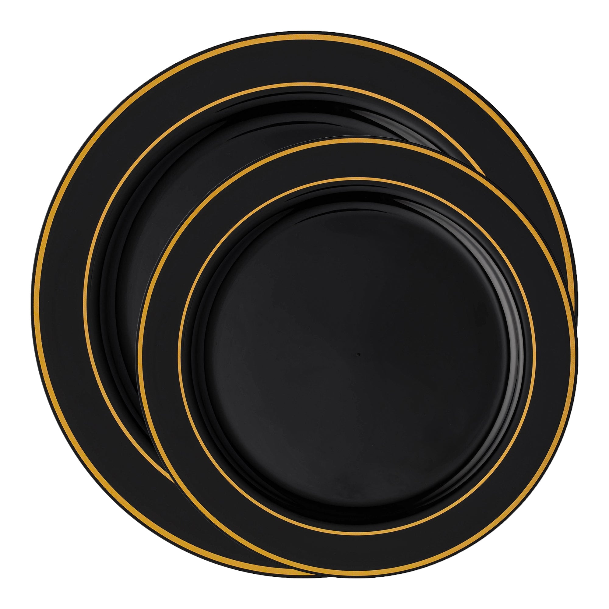 Black with Gold Edge Rim Plastic Dinnerware Value Set