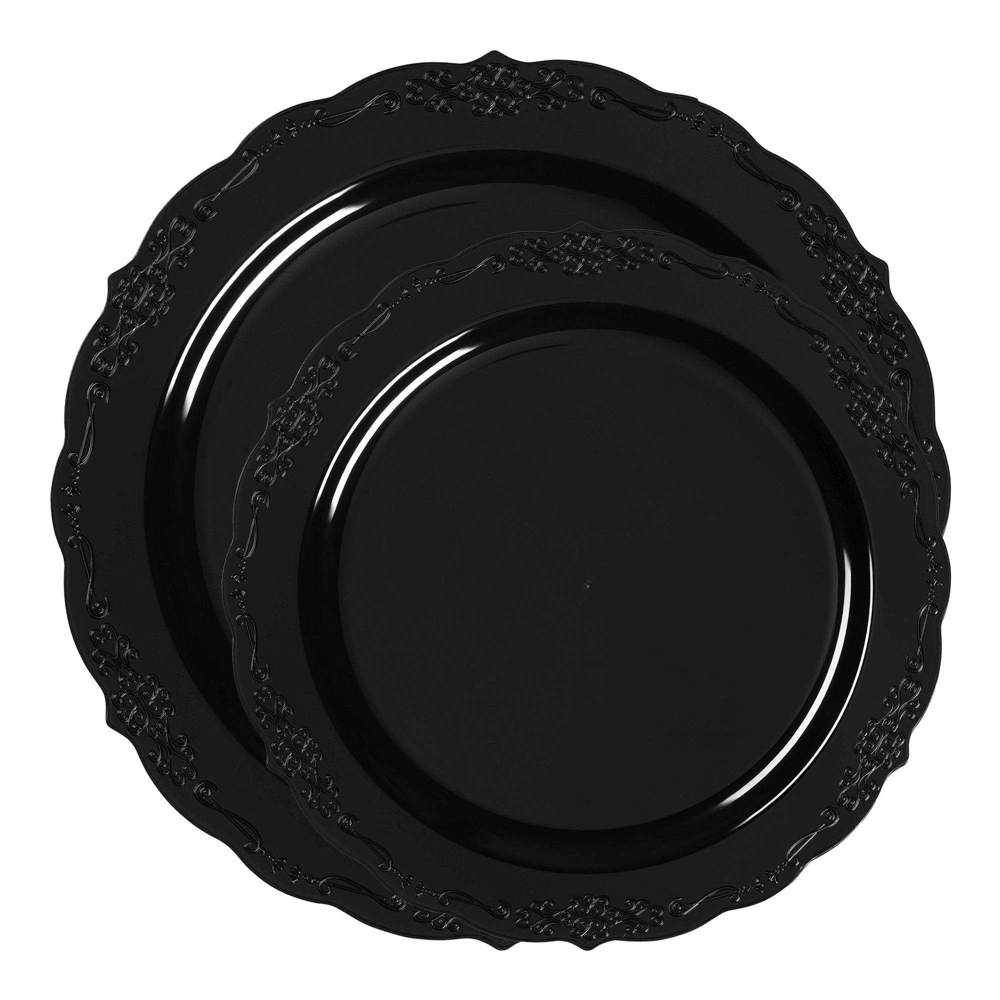 Black Vintage Rim Round Disposable Plastic Dinnerware Value Set