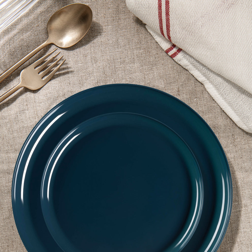 Navy Flat Round Disposable Plastic Dinnerware Value Set