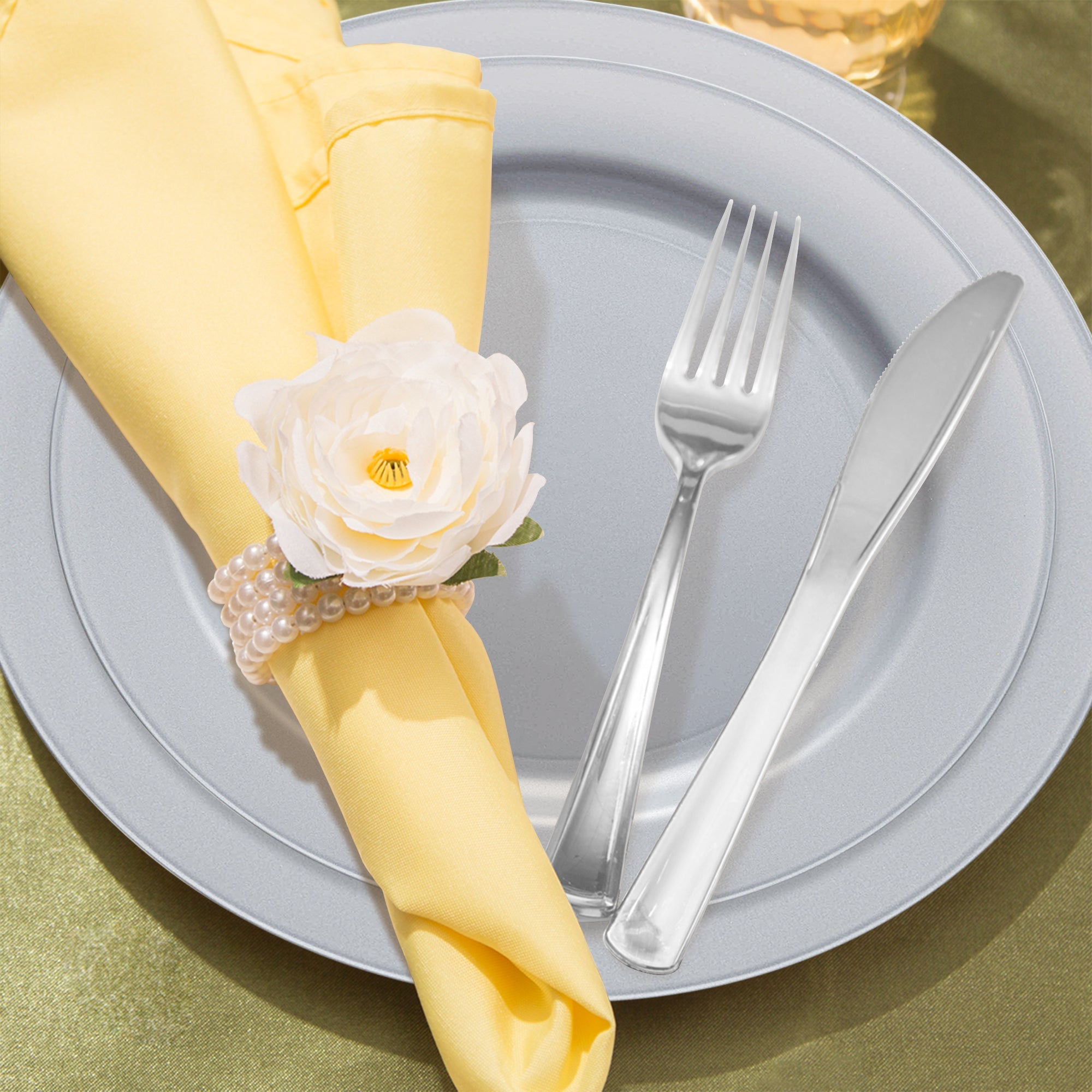 Matte Steel Gray Round Disposable Plastic Wedding Value Set