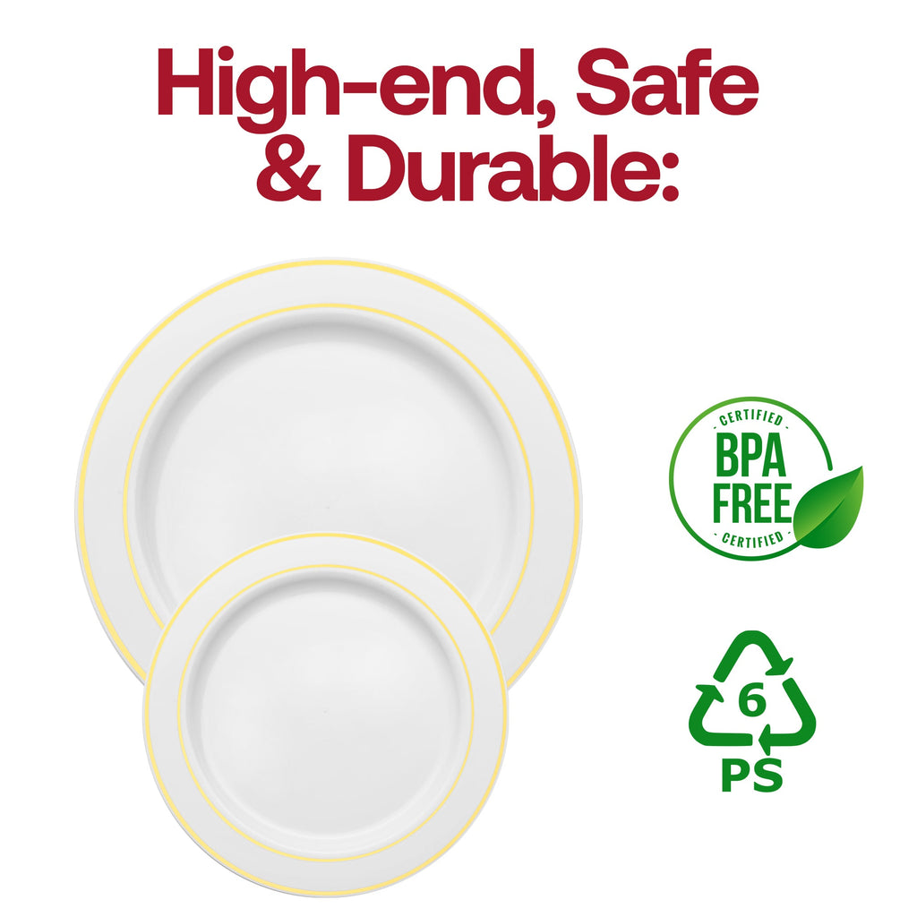 White with Gold Edge Rim Plastic Dinnerware Value Set
