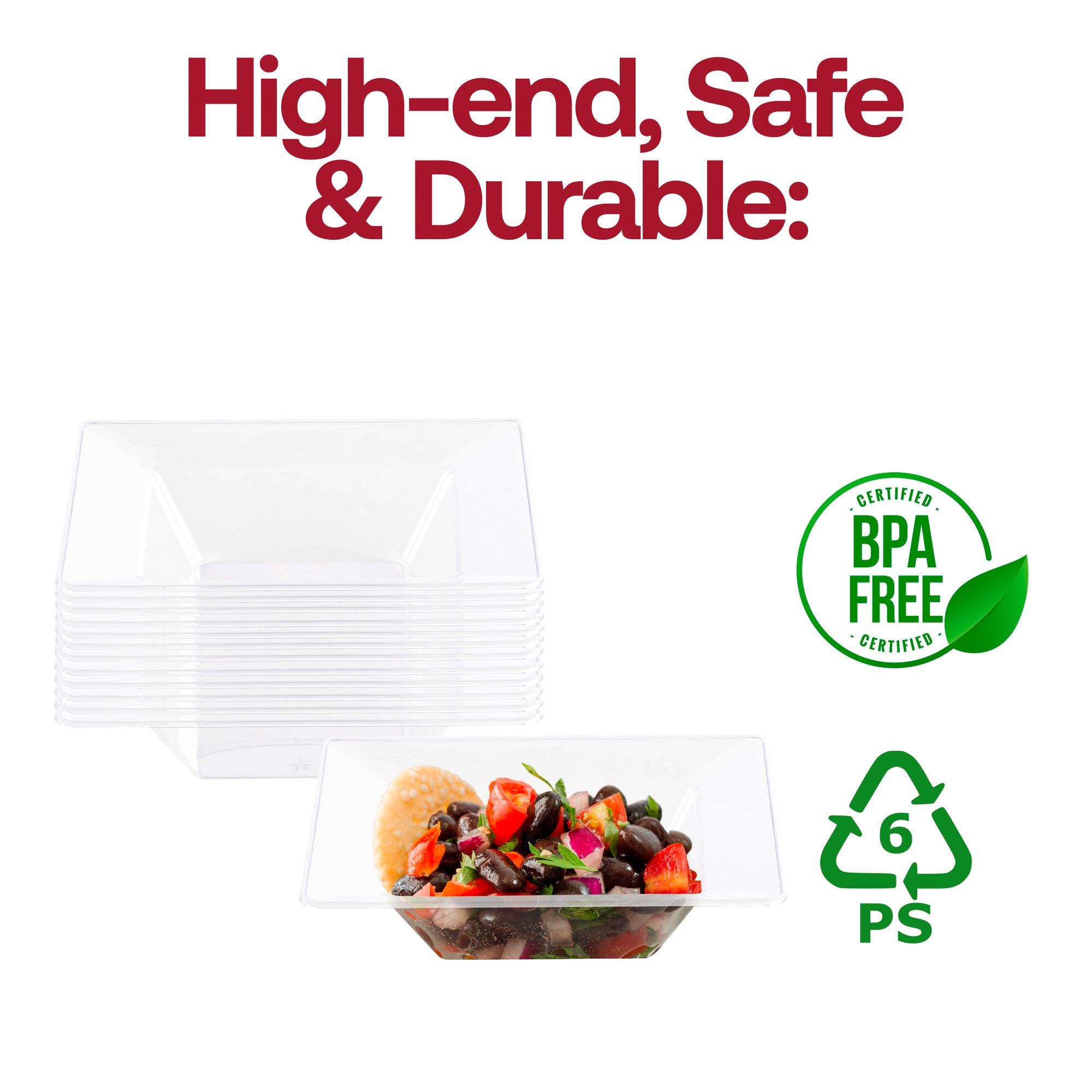 Clear Square Plastic Soup Bowls (12 oz.)