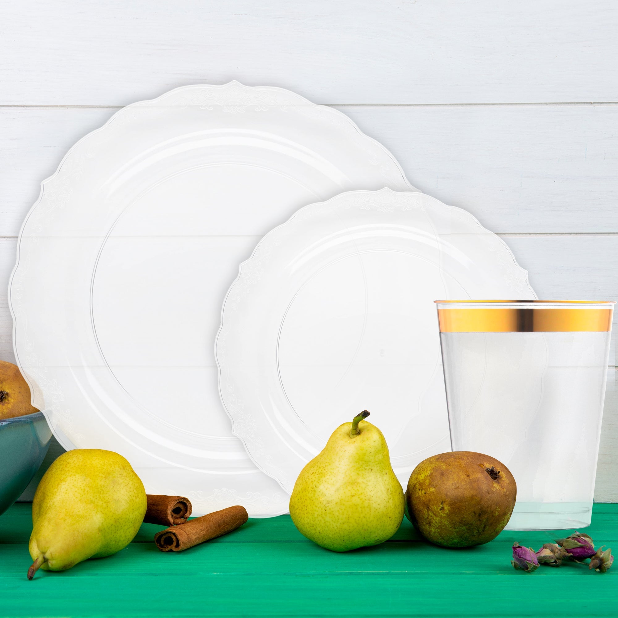 Clear Vintage Disposable Plastic Tableware Set
