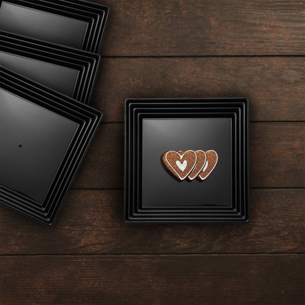 12" x 12" Black Square with Groove Rim Plastic Serving Trays