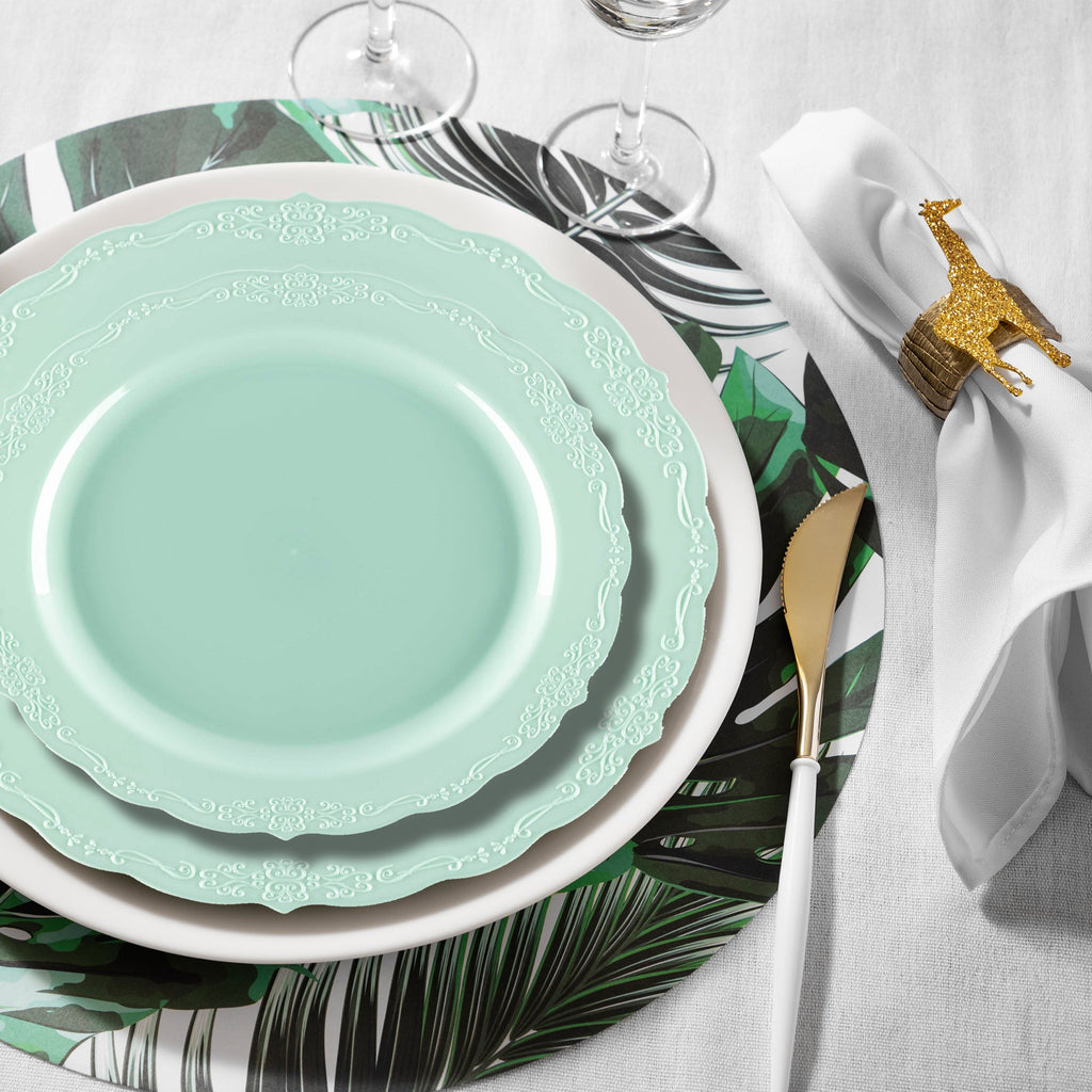 Turquoise Vintage Round Disposable Plastic Dinnerware Value Set