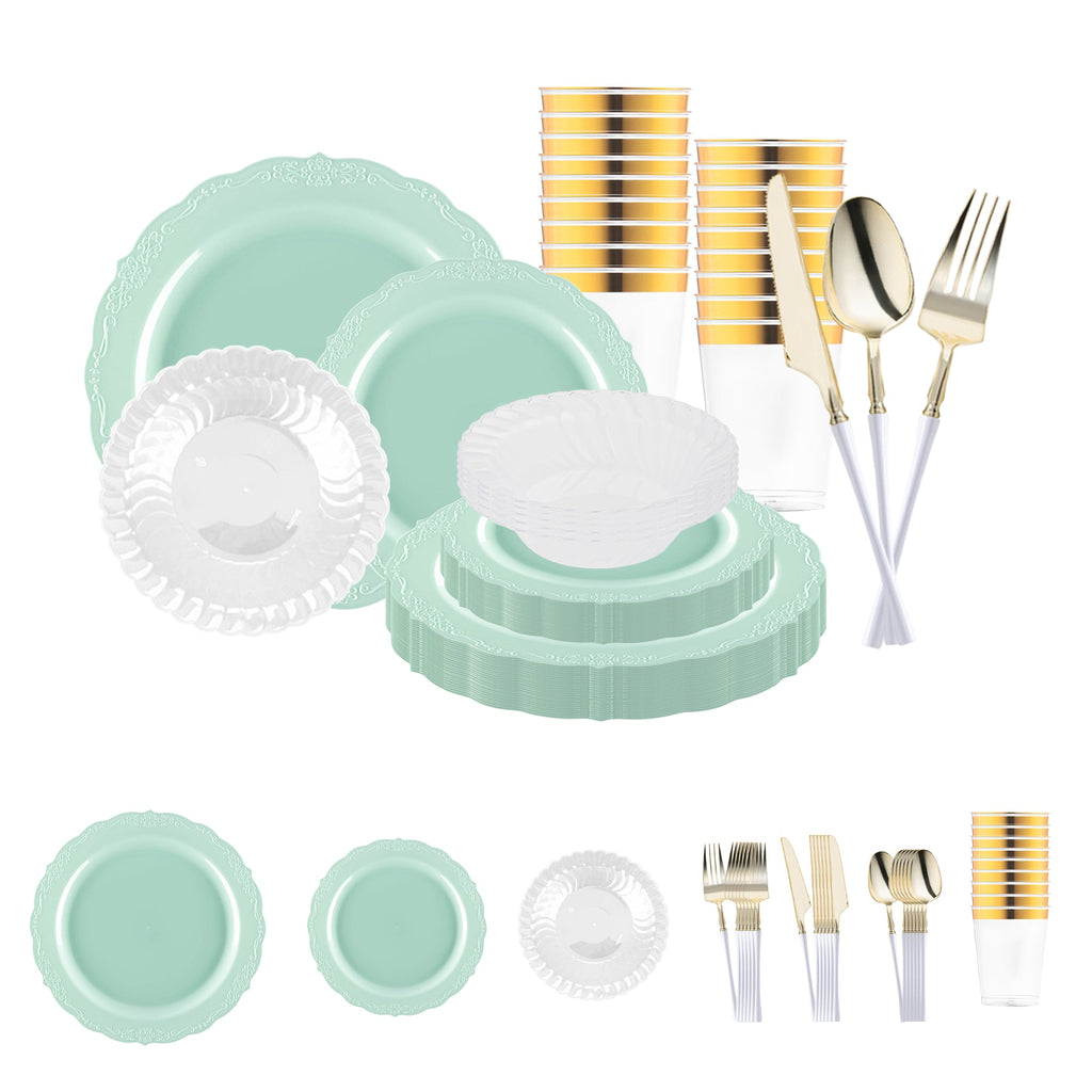 Turquoise Vintage Disposable Plastic Tableware Set