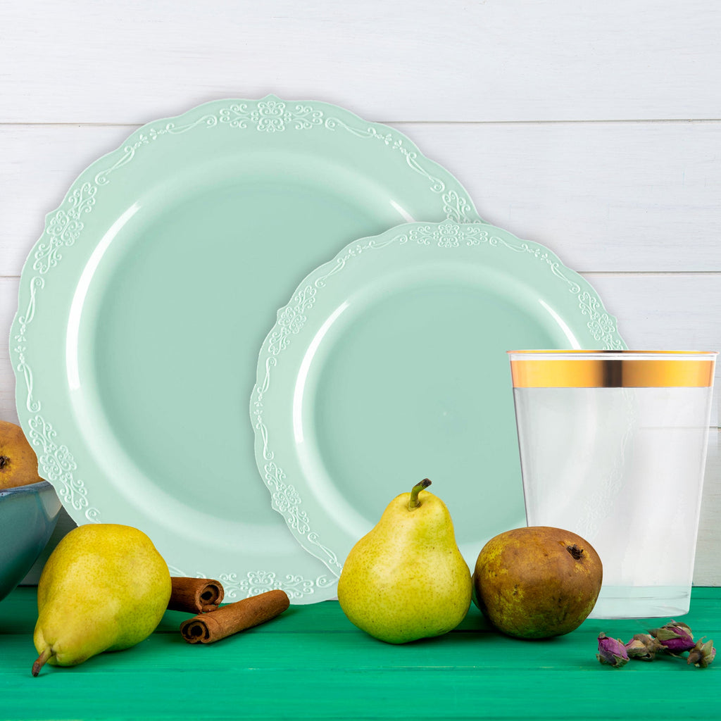 Turquoise Vintage Disposable Plastic Tableware Set