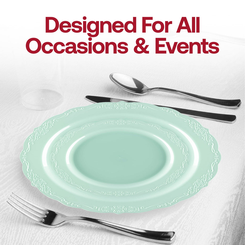 Turquoise Vintage Round Disposable Plastic Appetizer/Salad Plates (7.5")