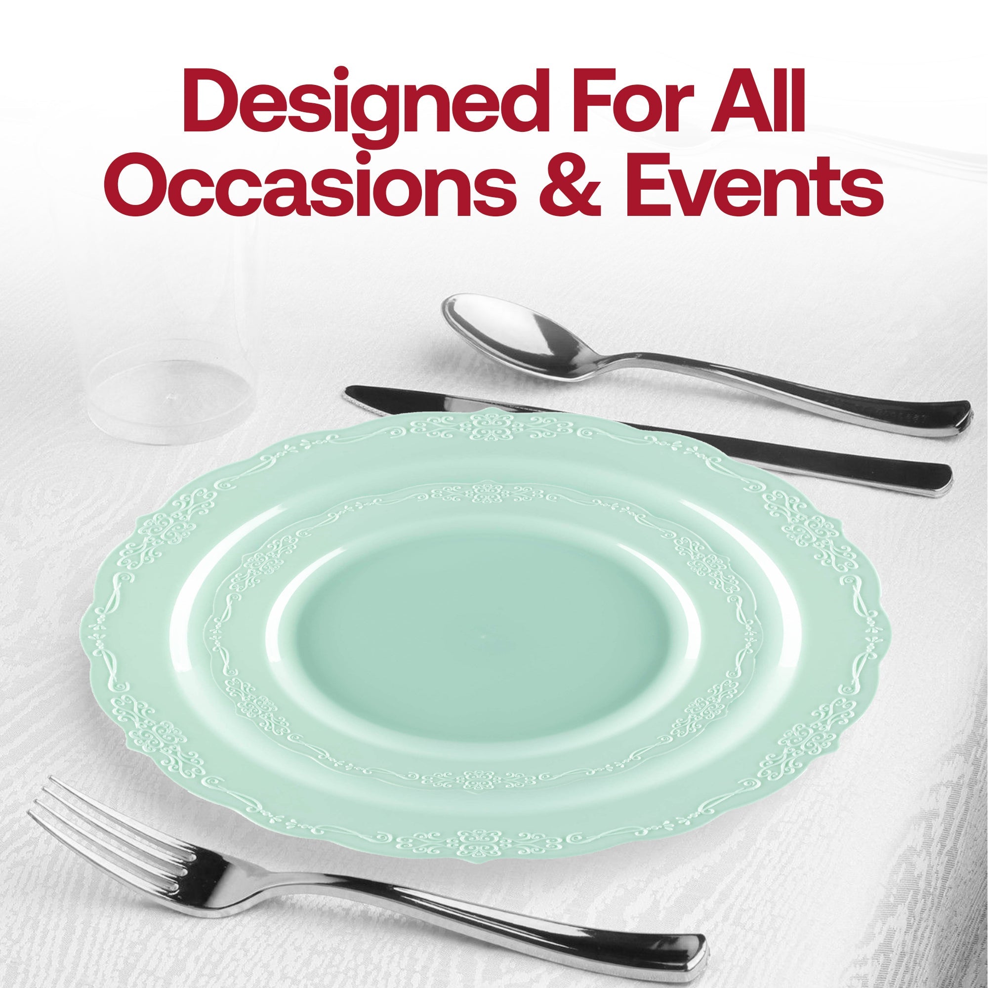 Turquoise Vintage Round Disposable Plastic Appetizer/Salad Plates (7.5")