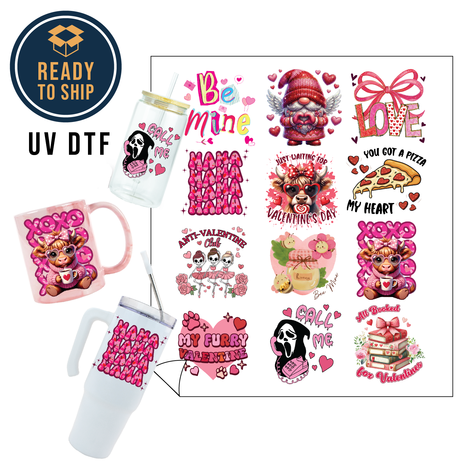Assorted UV DTF Multi-Use Gang Sheet - Sweetheart
