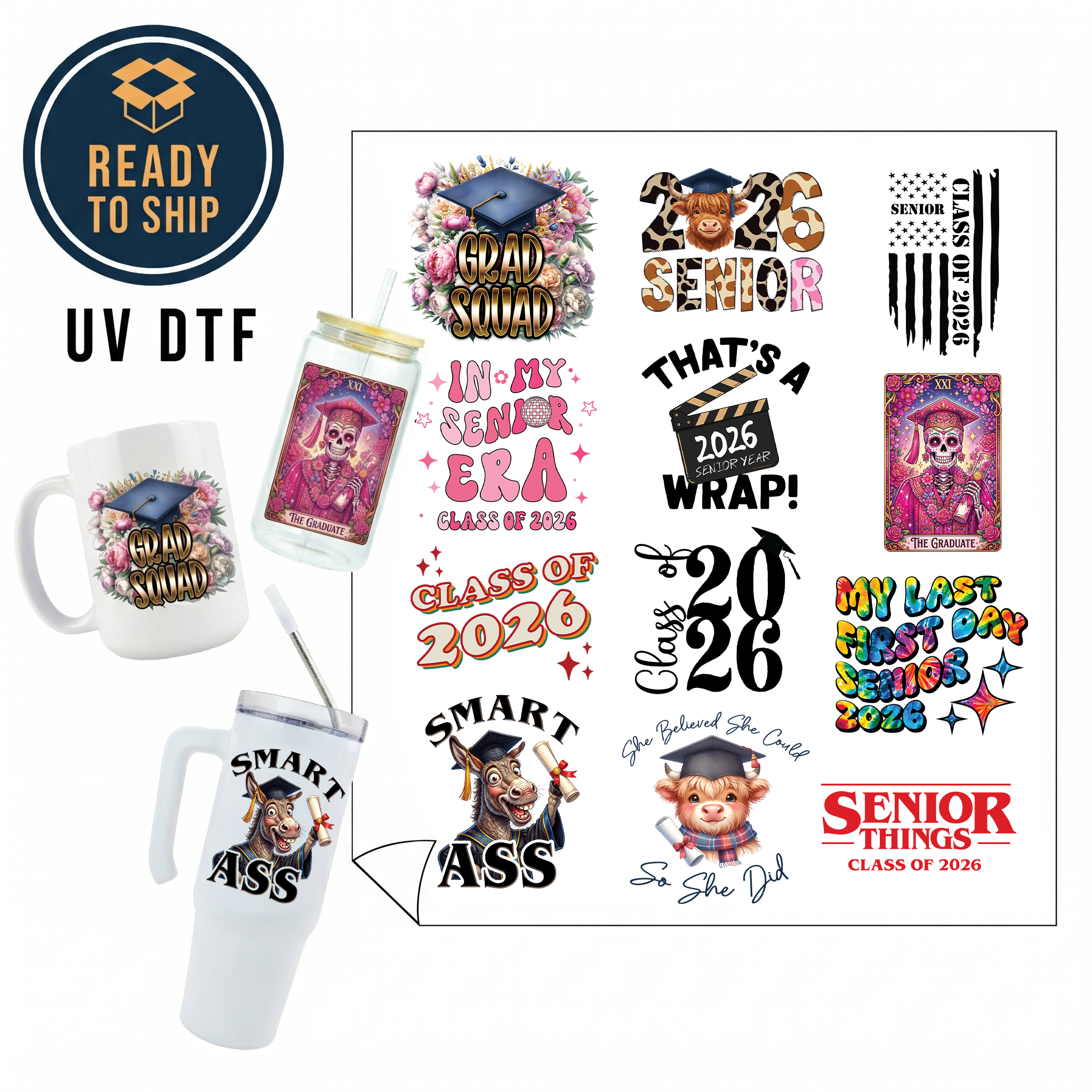 Assorted UV DTF Multi-Use Gang Sheet - Graduation 2026