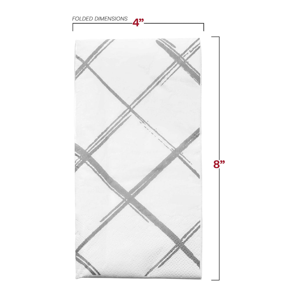 White with Silver Diamond Paper Dinner Napkins