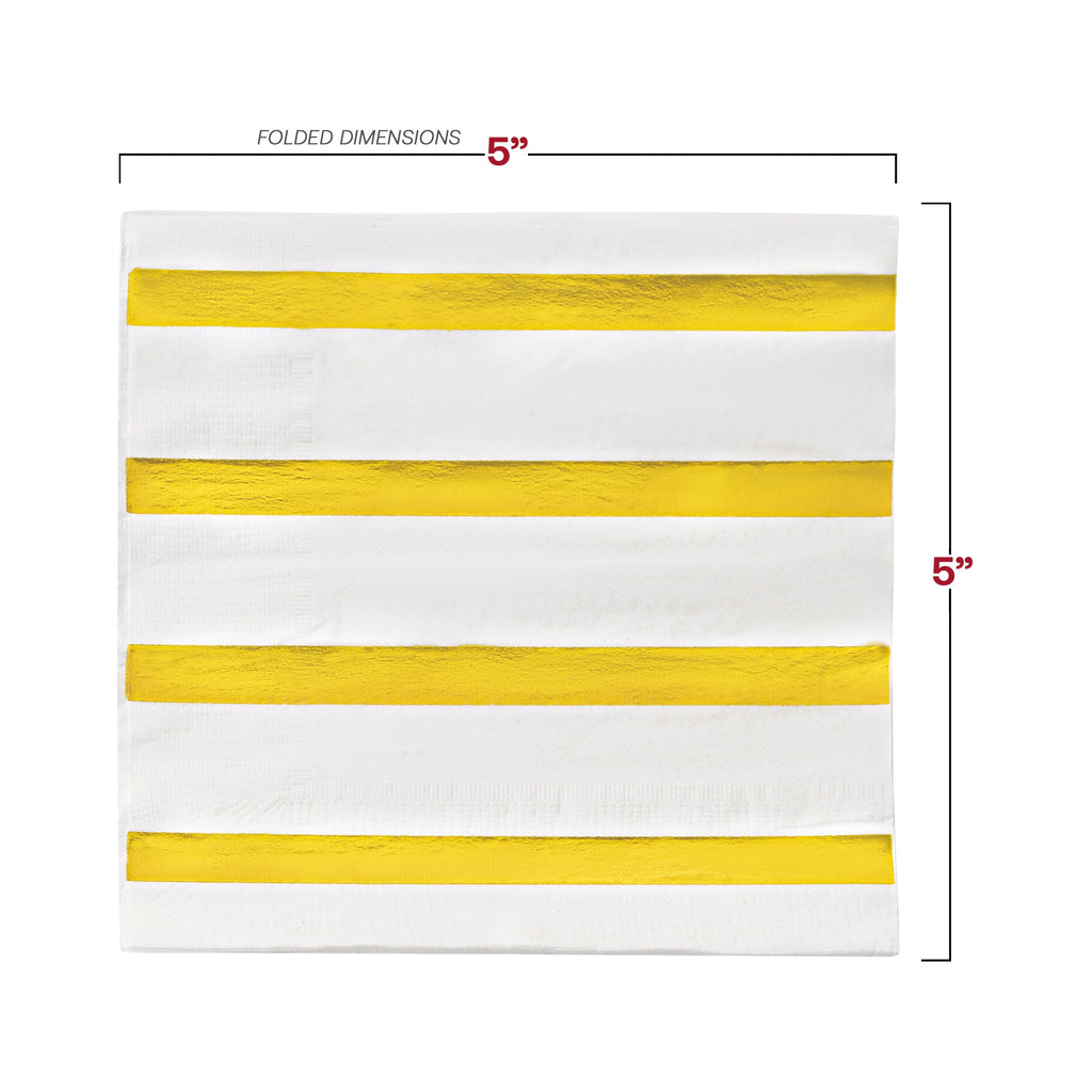 White with Gold Stripes Paper Beverage/Cocktail Napkins