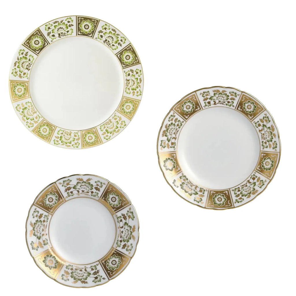 Royal Crown Derby Green Panel 18pc Plate Set