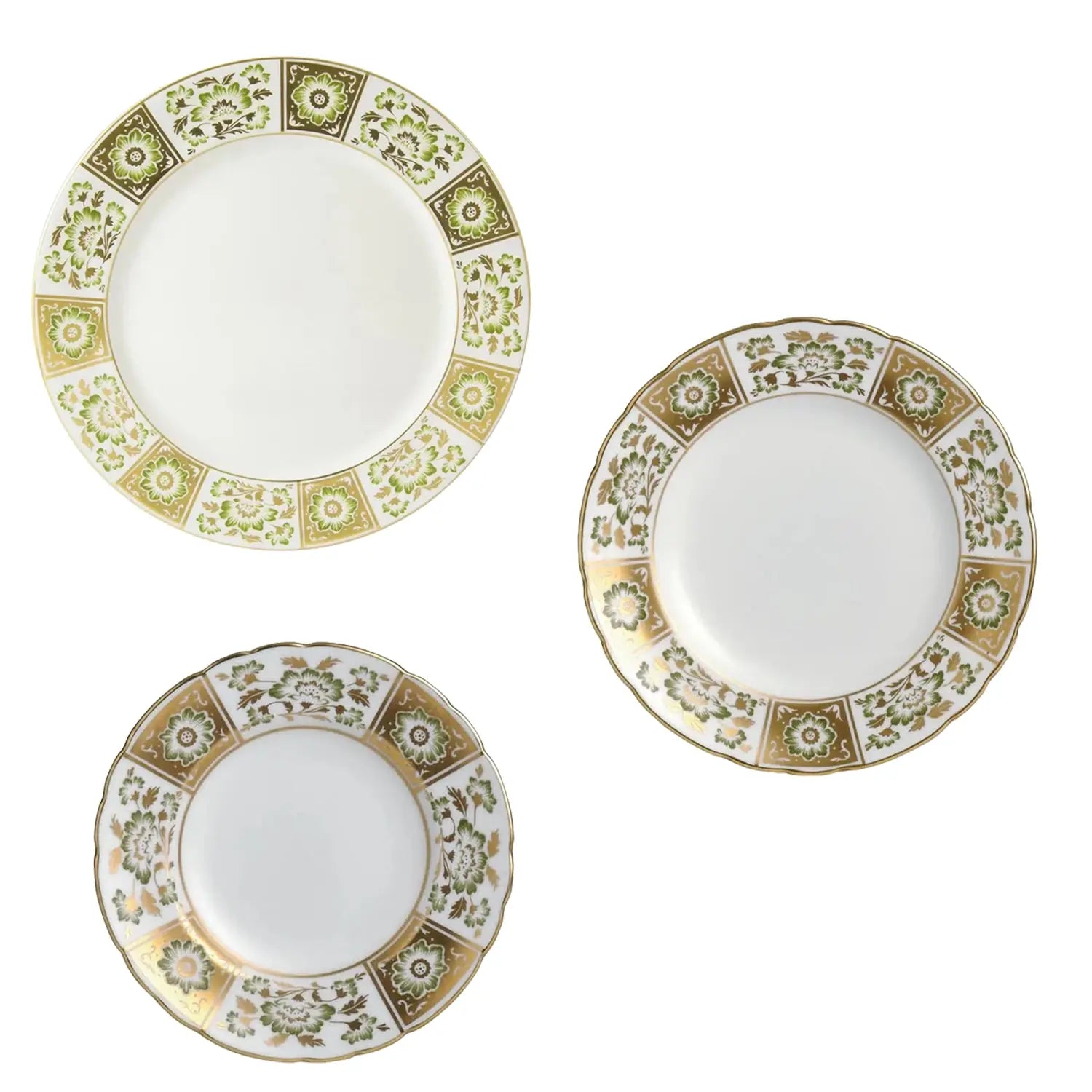 Royal Crown Derby Green Panel 18pc Plate Set