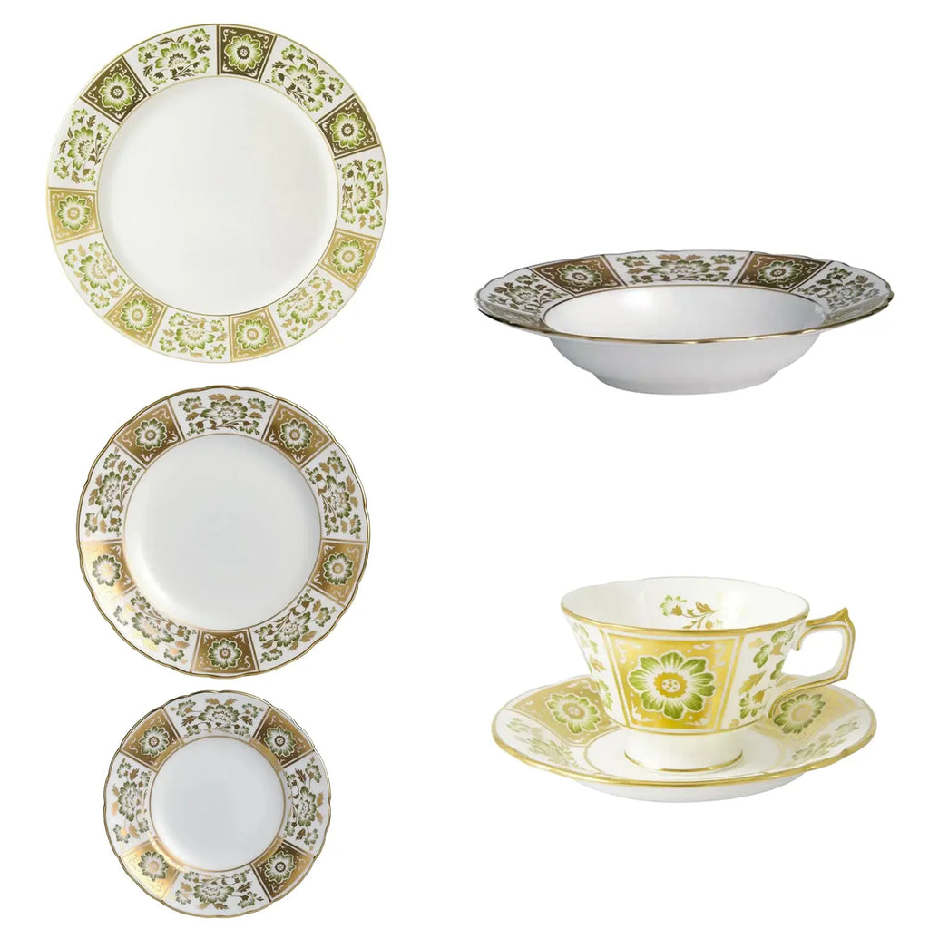 Royal Crown Derby Green Panel 36 Pc Dinner Set