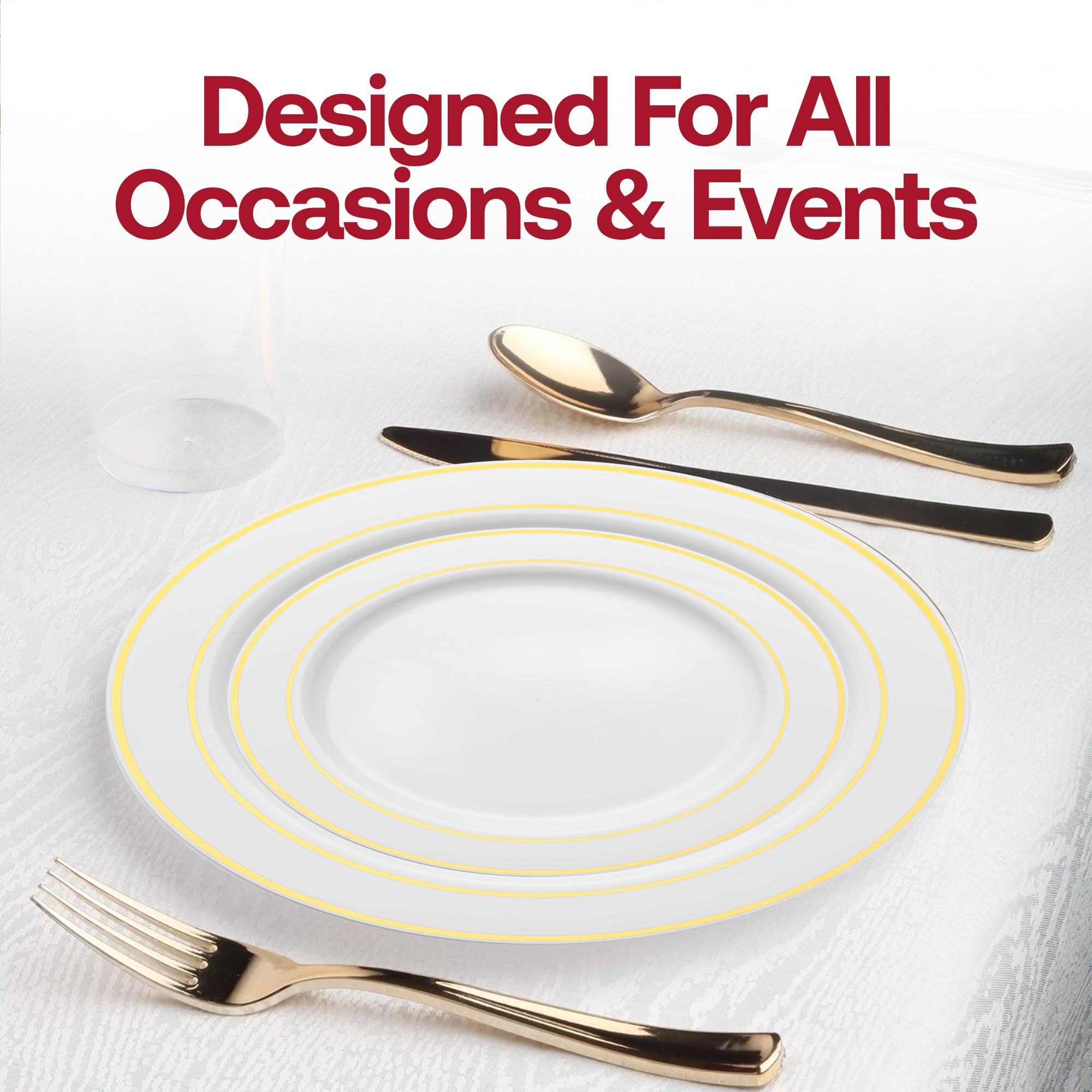White with Gold Edge Rim Plastic Wedding Value Set