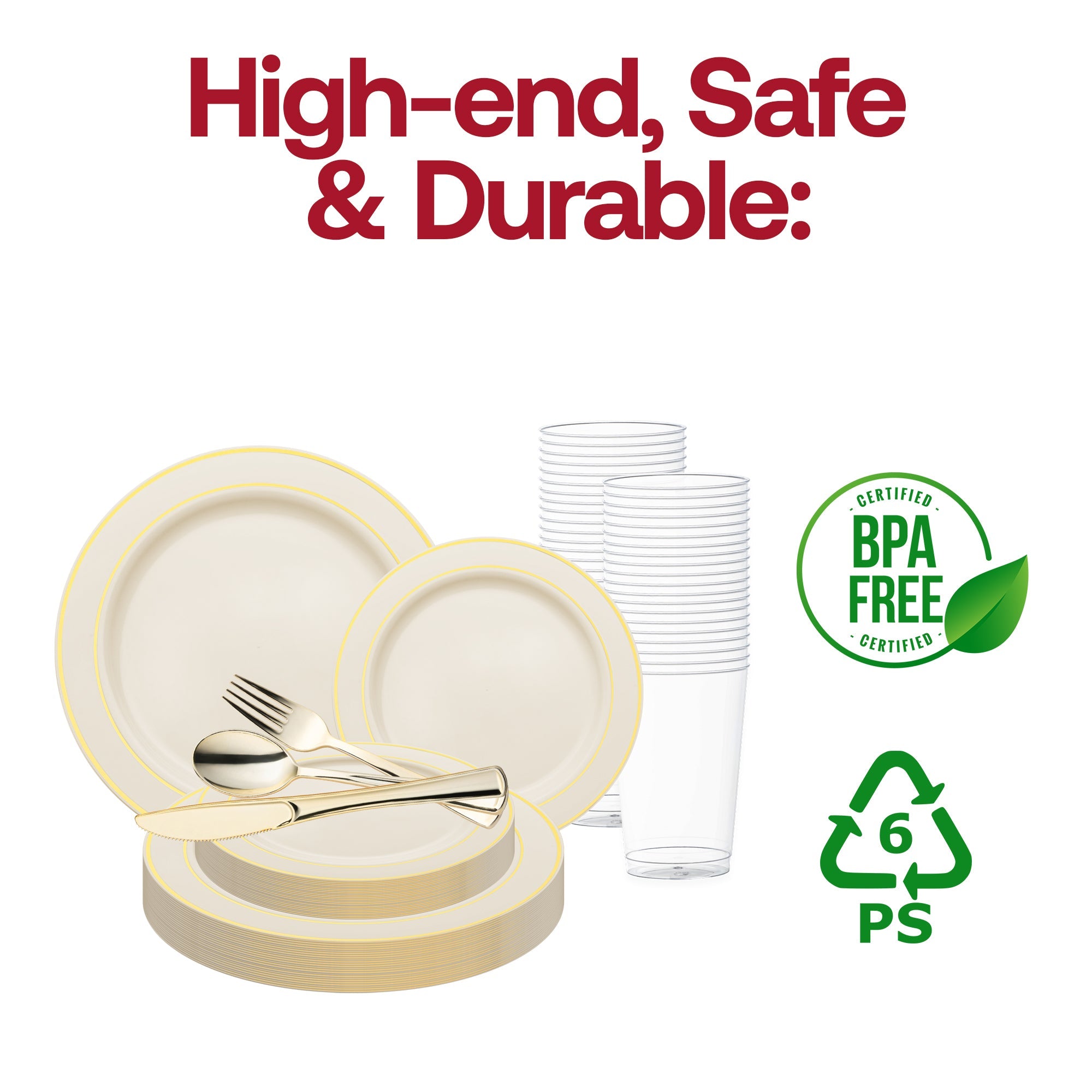 Ivory with Gold Edge Rim Plastic Wedding Value Set