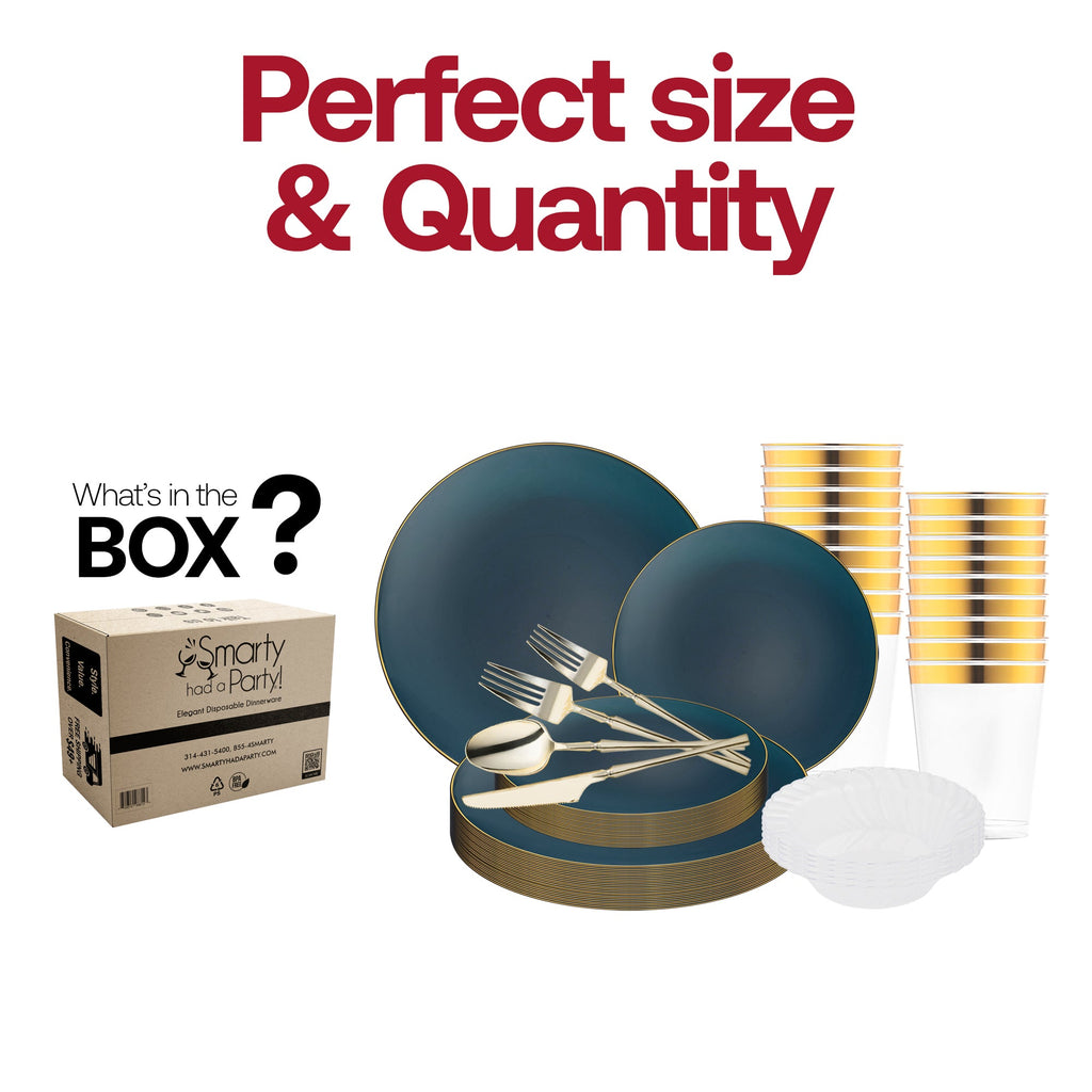 Navy with Gold Organic Disposable Plastic Tableware Set